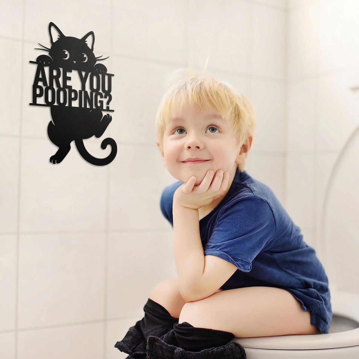 FANTAART Black Cat “Are You Pooping” Bathroom Signs Wall Art,15x11 Inch Funny Metal Cat Restroom Sign Animal Bathroom Wall Art for Toilet, Cat Lover Gifts for Women Home Decor