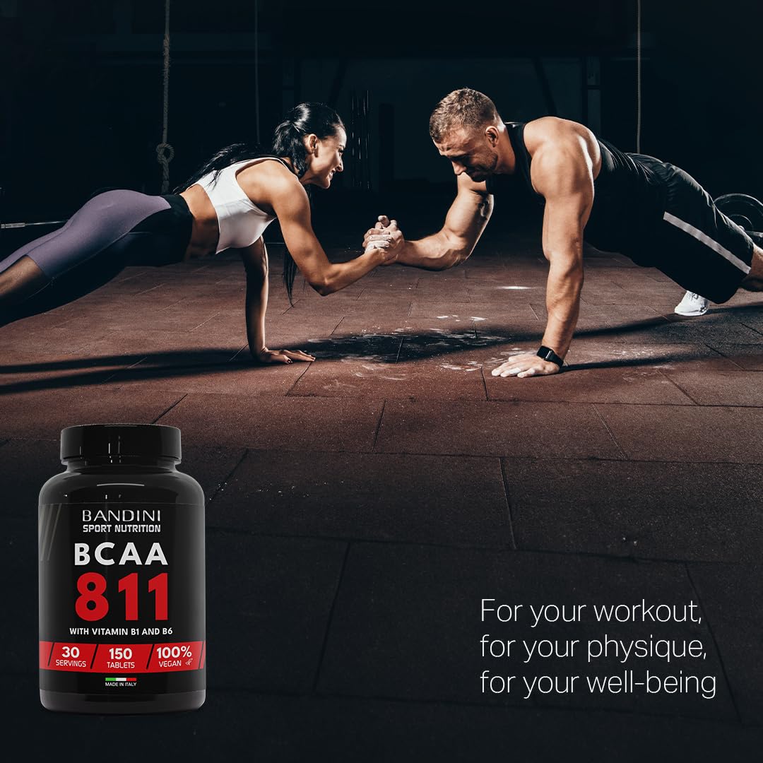 Bandini® BCAA 8.1.1 150 Tablets - BCAAs 8:1:1 Branched Chain Amino Acids | L-Leucine, L-Isoleucine, L-Valine | Enriched with Vitamin B1 and B6 | Lactose Free & Vegan | Pre and Post Workout Supplement