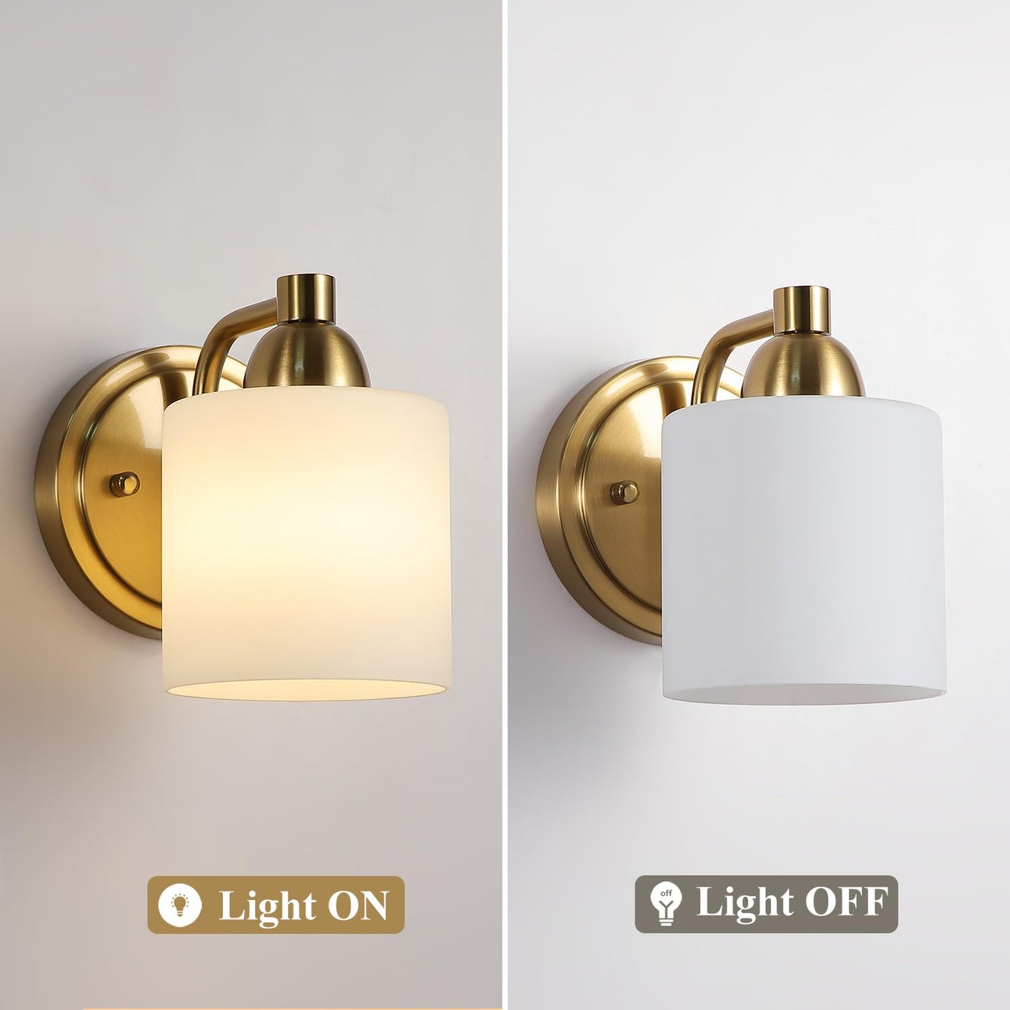 Mecgirn Gold Milk Glass Wall Sconces, 1 Pack Hardwired Indoor Wall Light Fixtures for Living Room, Hallway, Bedroom, Ceramic E26 Sockets (Bulbs Not Included)