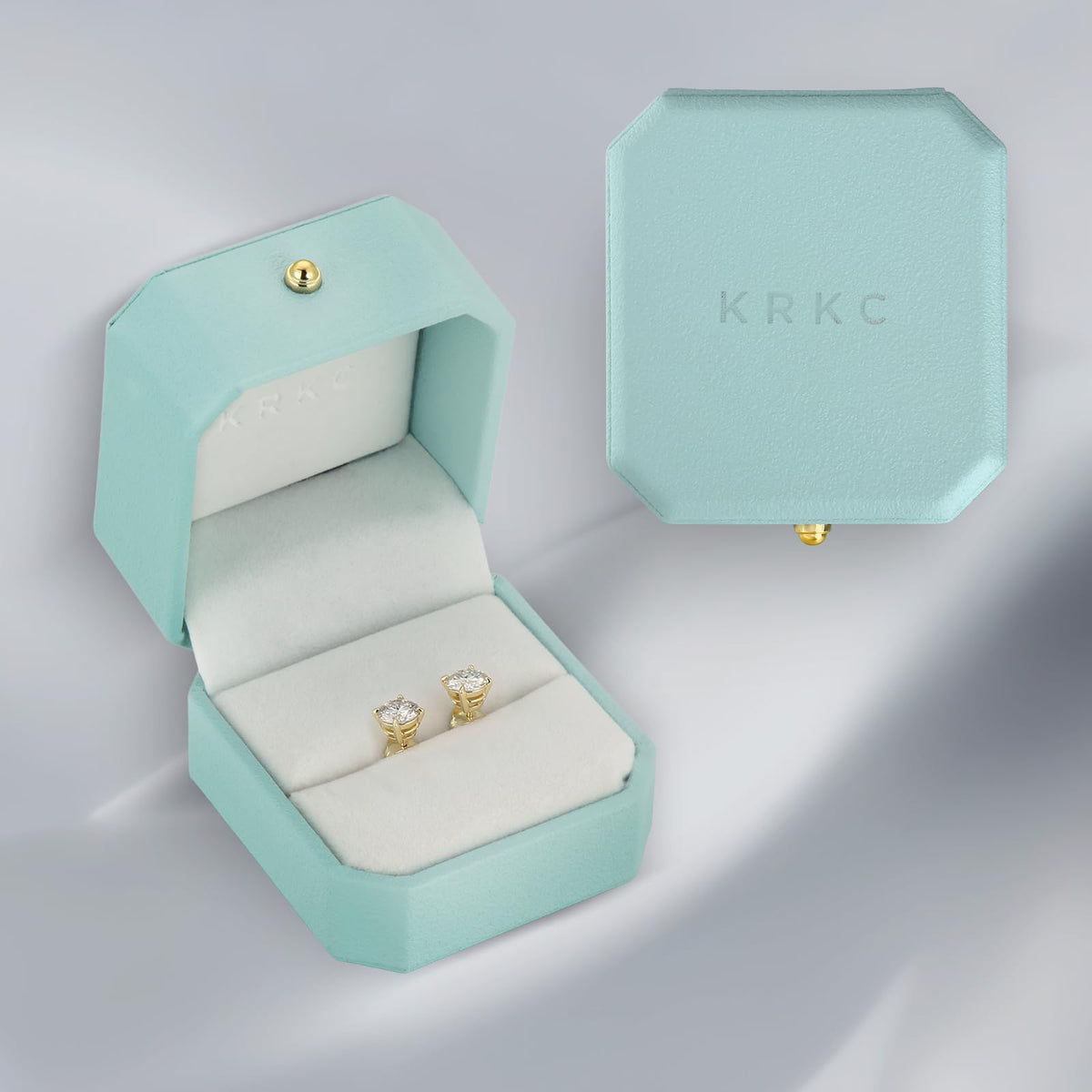 KRKC 0.6-3ct Moissanite Stud Earrings, D Color VVS1 Clarity, Lab Created Moissanite Stud Earring for Women, 14K Golden Plated S925 Sterling Silver Earrings Friction Back for Women Men, Hypoallergenic