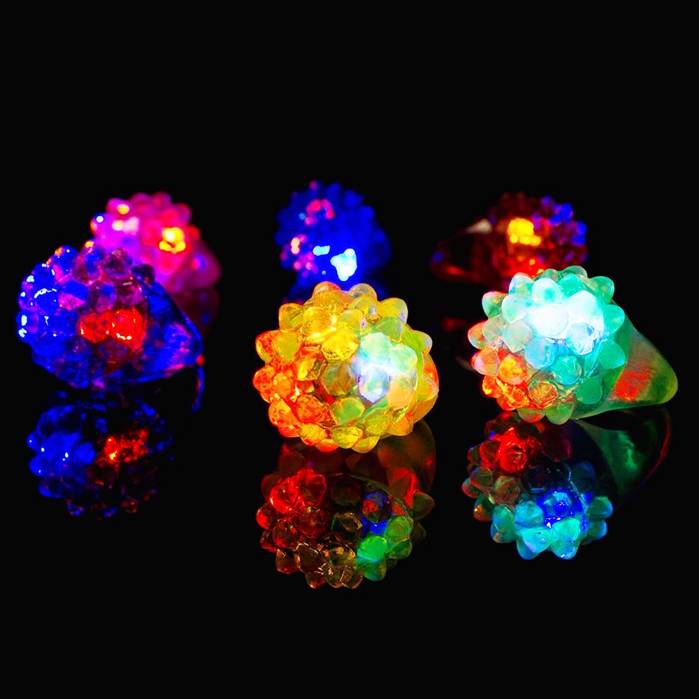 Novelty Place 12Pcs Flashing LED Jelly Rings – Fun Glow in the Dark Light Up Toy Rings for Kids, Party Favors, Birthday, Halloween, Carnival, Disco and Dance Party Supplies