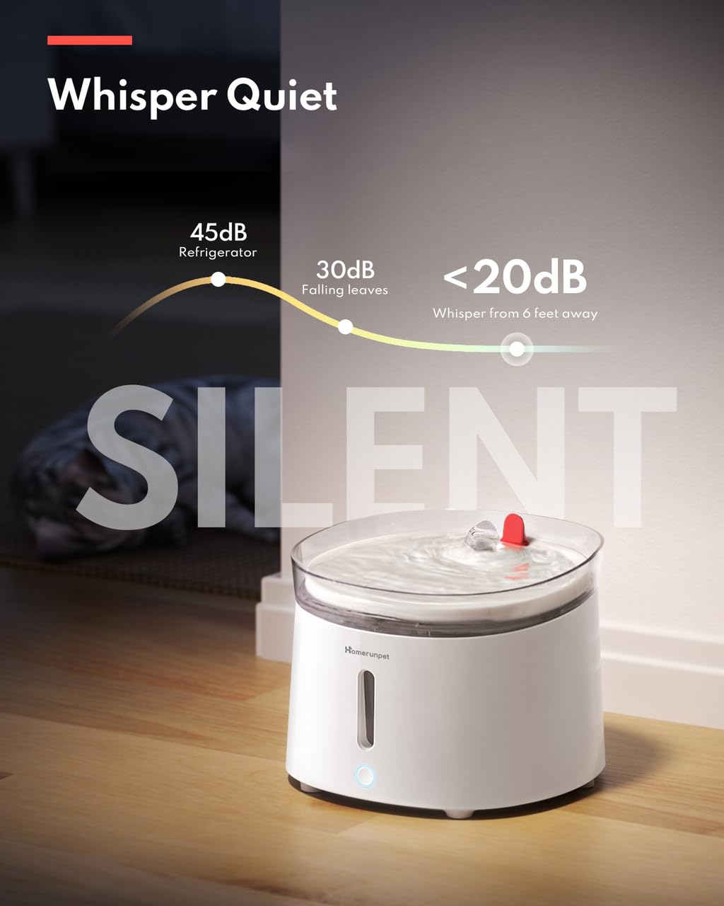 Homerunpet Cat Water Fountain Porcelain-Tray with Self-Cleaning Wireless-Pump, Ultra Quiet Pet Water Fountain for Cats and Dogs, Easy to Clean and Assemble, Filters Included, Smart LED Light, 68oz/2L