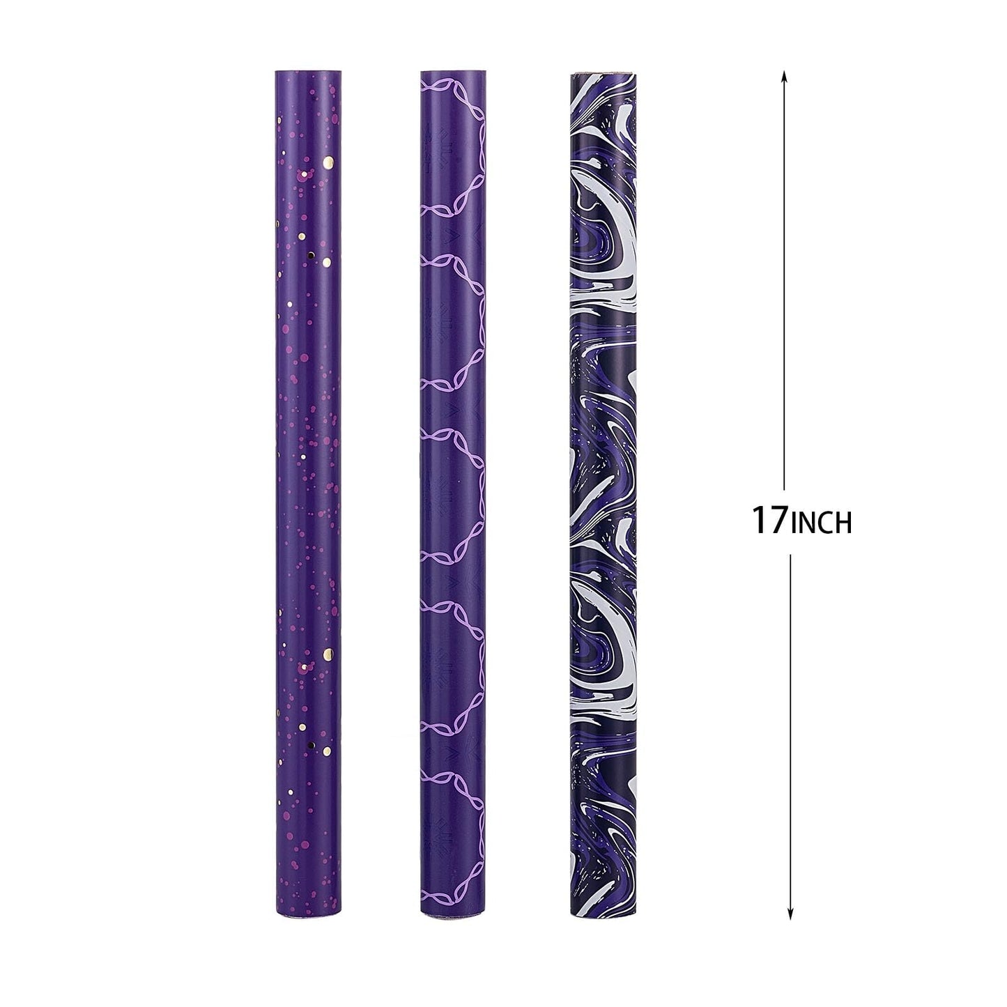 GAKA Wrapping Paper Roll,Purple,3 Different Wrapping Paper Design Suitable for Halloween, Thanksgiving, Christmas,Birthday, Wedding,Graduation Presents Packaging 17 inch X 120 inch Per Roll