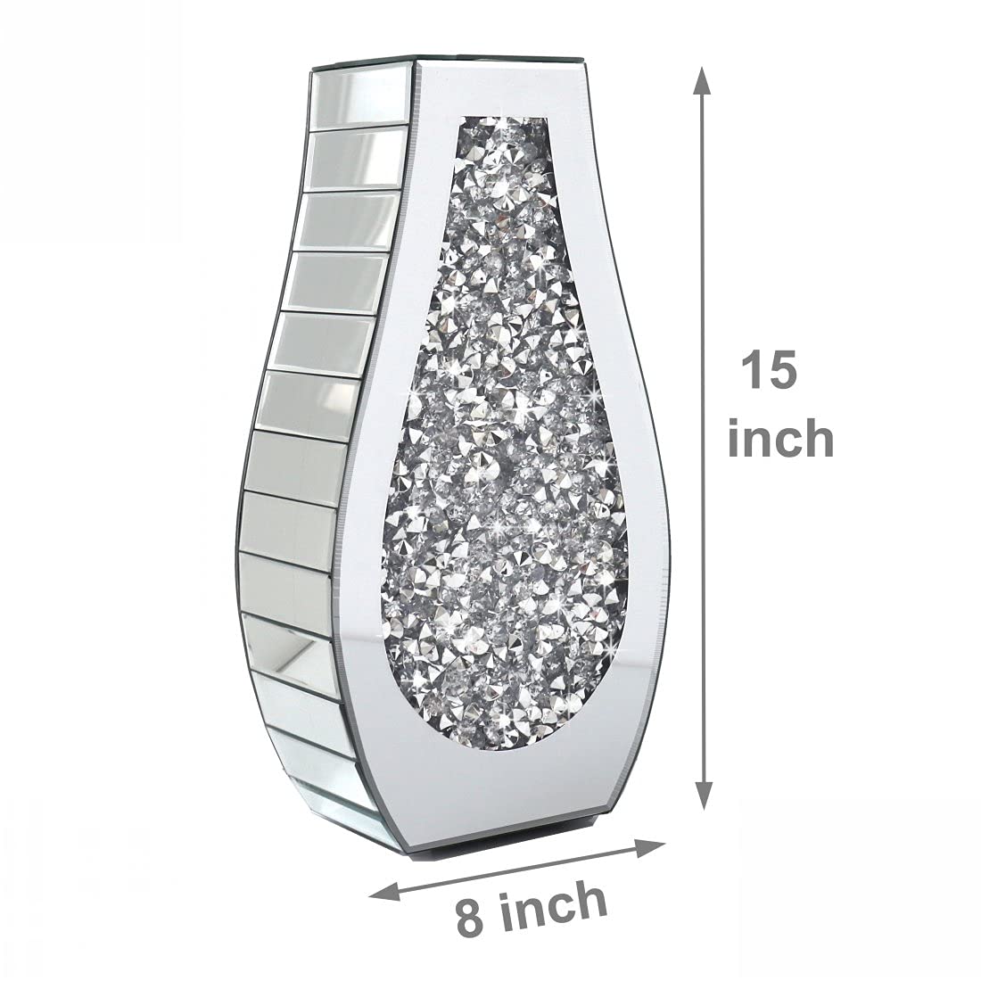 15" Crushed Diamond Mirror Vase, Silver Luxury Table Decor