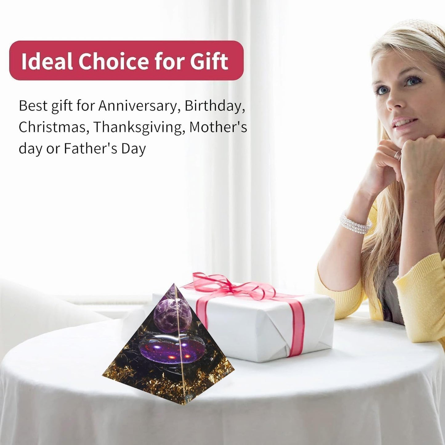 EternalOrgone Orgone Pyramid for Positive Energy, Orgonite Amethyst&Obsidian Healing Crystal Pyramids for Reduce Stress Chakra Reiki Healing Meditation Attracts Lucky and Success