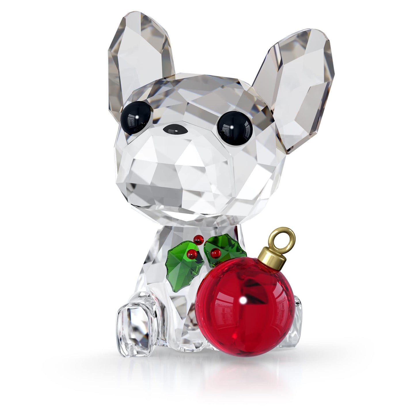 Swarovski's Holiday Cheers French Bulldog Ornament, Green and Red Crystals, Part of the Holiday Cheers Collection