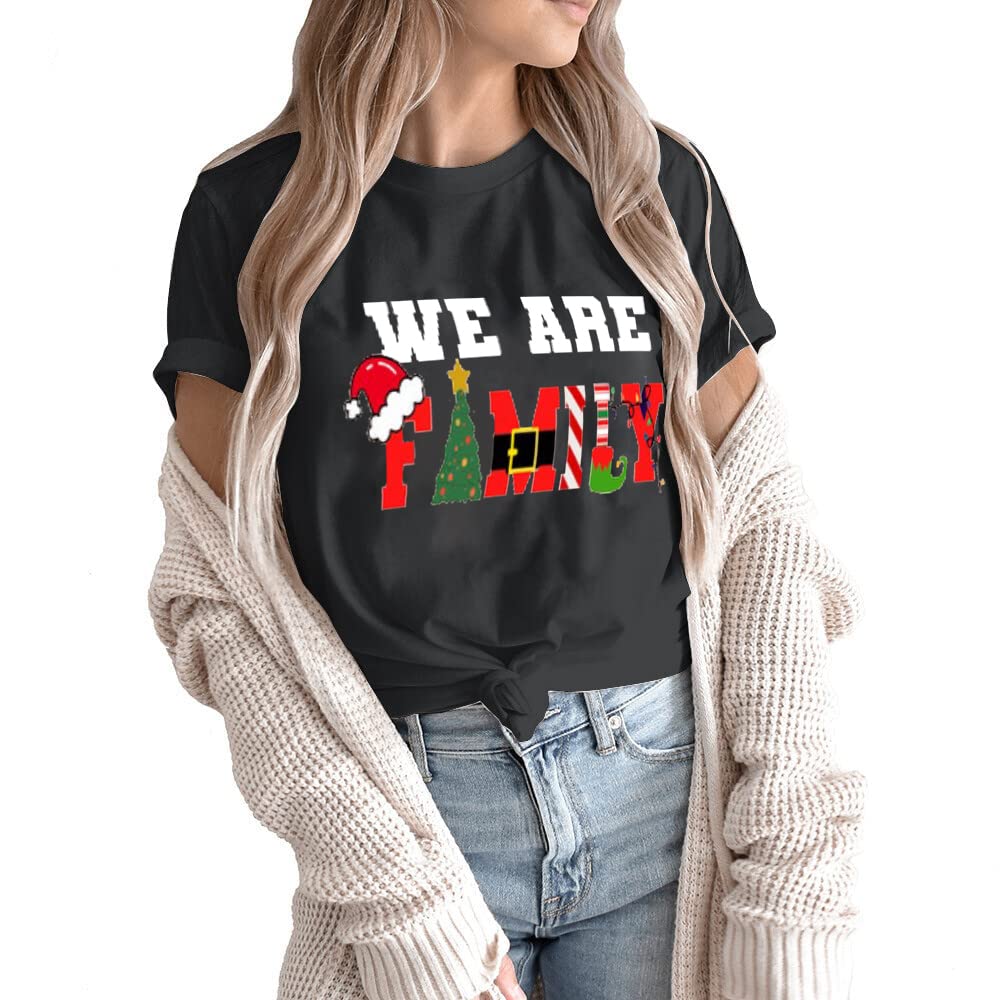 Merry and Bright Shirt Christmas T-Shirts for Family Couple Outfit Tee Christmas Top Parent-Child Short Sleeves, Men, S, Black7