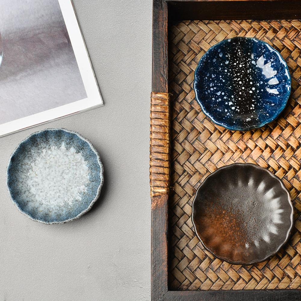 Gaolinci 3 Inch Retro Style Seasoning Dish, 5-Pack Flower Shape Ceramic Dipping Sauce Dish, Snack Dish, Appetizer Dish