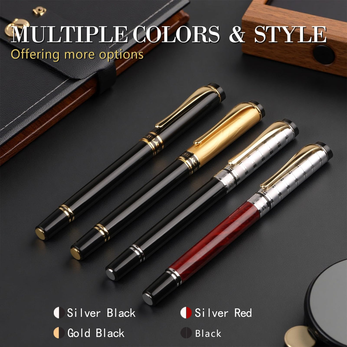 Shiduode Luxury Gel Ballpoint Pens,Personalized Black Ink Pen Set with 6 Pcs Extras Replaceable Metal Refills, Ultra-Smooth Writing Experience, Perfect for Gifts,Business,Office