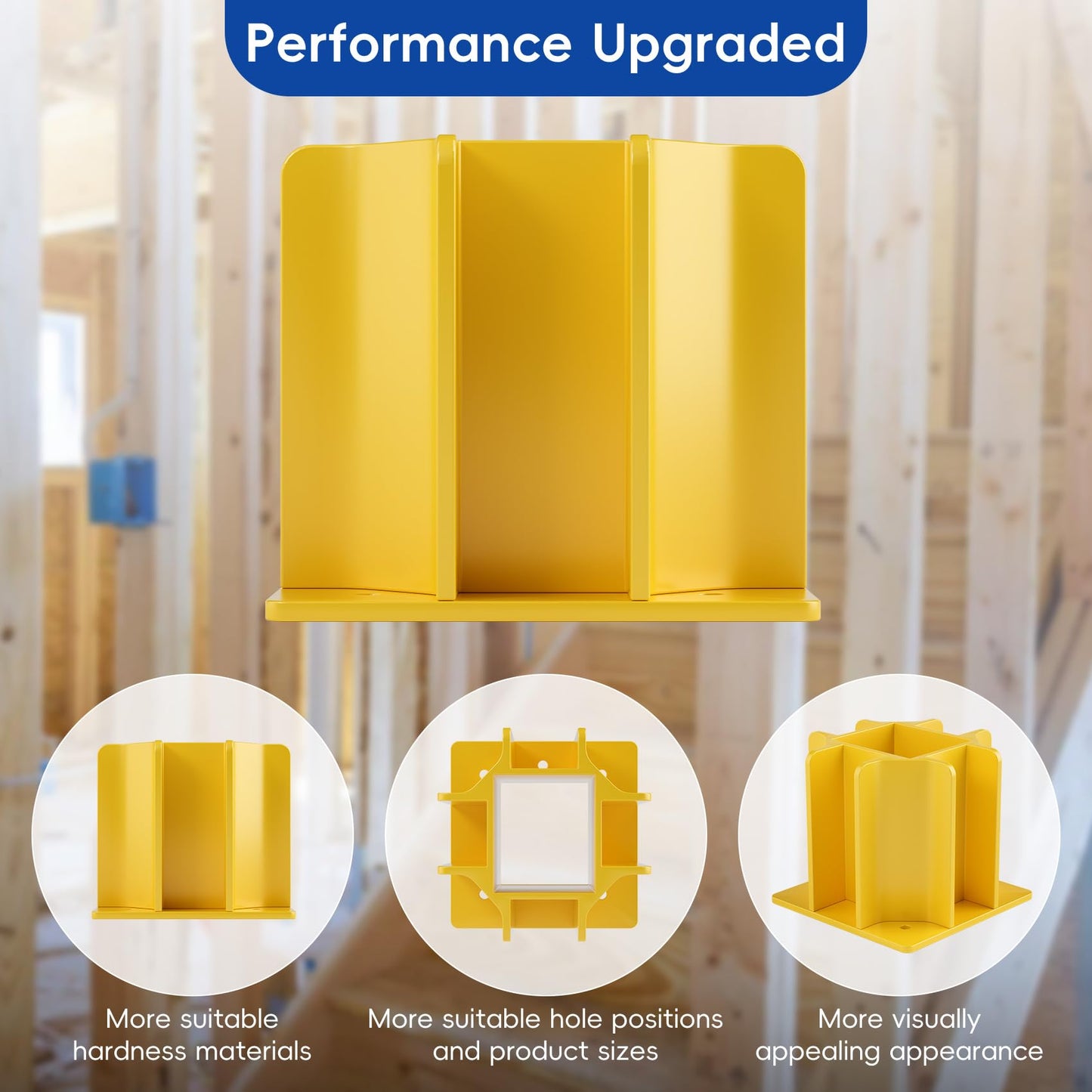 4-Pack Yellow Guardrail Base Boot with Toe Board Slot, Reusable Fall Protection Base for Scaffolding, Temporary Guardrail Systems for Residential and Commercial Construction