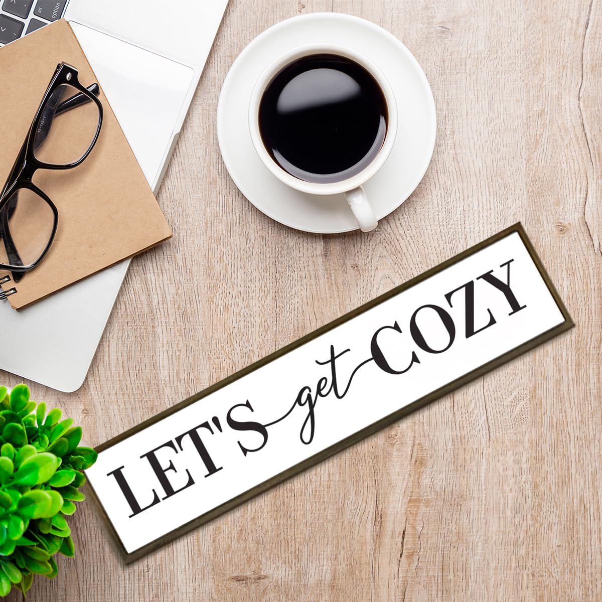 Let's Get Cozy Sign, Framed Wood Sign for Housewarming Gift, Farmhouse Country Wall Signs, Home Wall Decor Wood Framed, Wooden Box Sign Desk Décor, Tiered Tray Decor, Cozy Wall Art