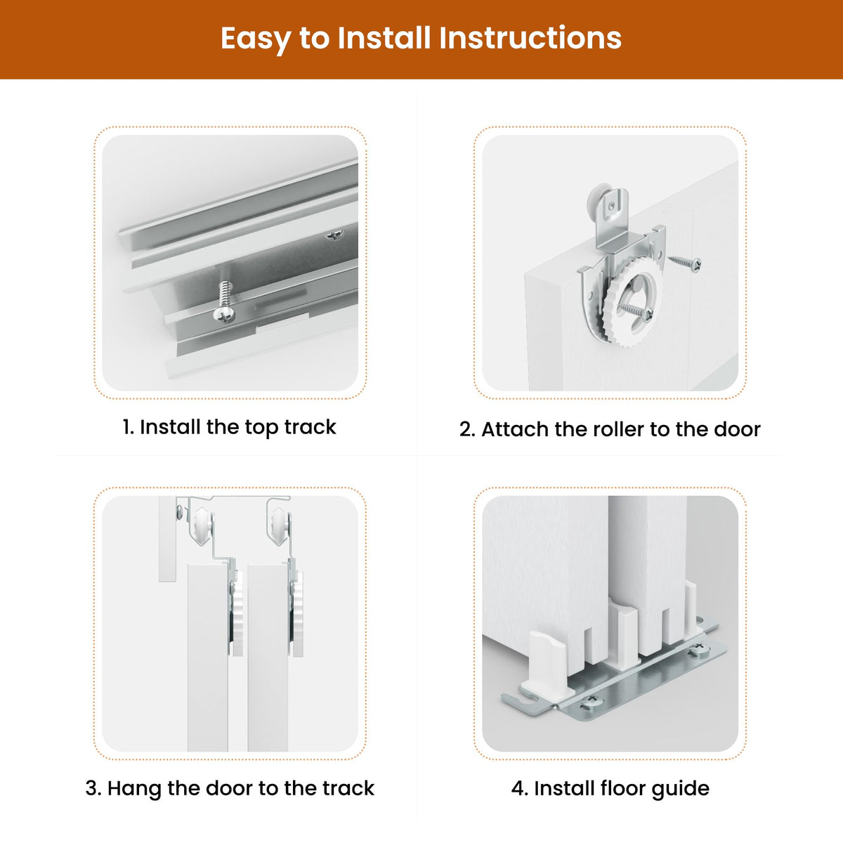 SMARTSTANDARD Sliding Closet Door, 64"×80"(Double Barn Doors 33"), Double Frosted 3 Panel Glass Sliding Door with Hardware Kit, Pre-Drilled Door Panel, Need to Assemble, MDF with PVC Surface, White