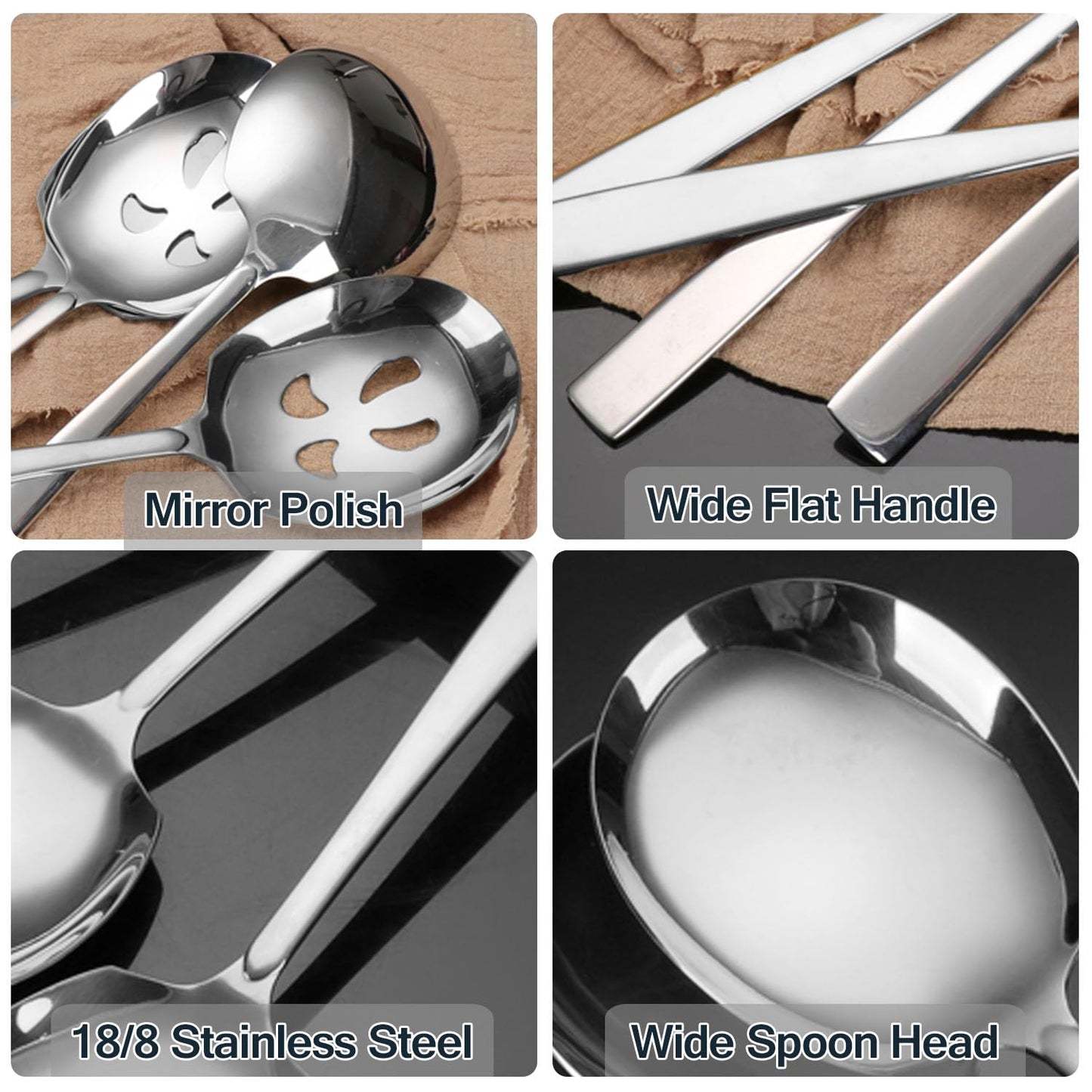 Large Serving Spoons Set Stainless Steel 12 Inch Slotted Spoon and Serving Spoon Serving Utensils for Buffet Catering Dishwasher Safe(1 Spoons, 1 Slotted,Silver)