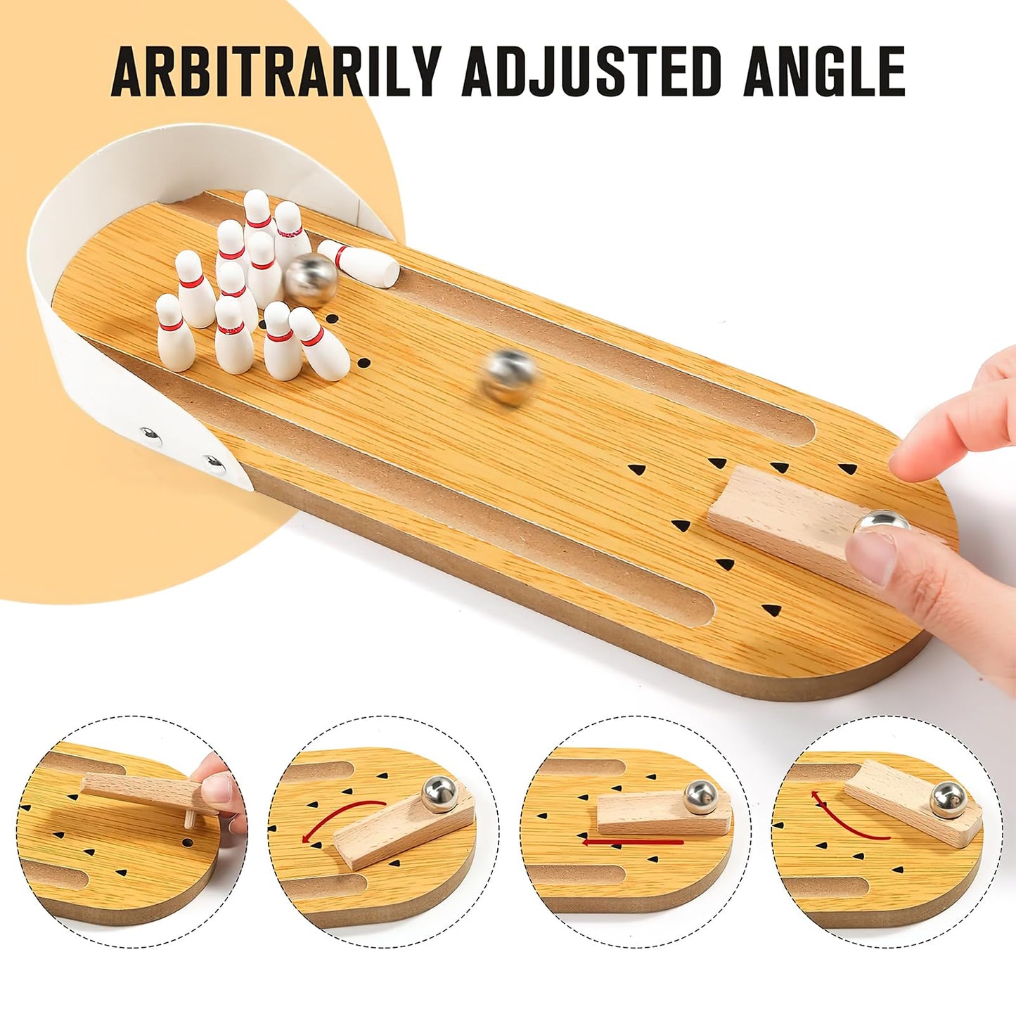 3 otters Mini Bowling Game Set for Kids & Adults, Indoor Wooden Tabletop Bowling Game Board Games for Multiple Players, Desk Toys Gag Gifts, Shooting Games for Office Stress Relief