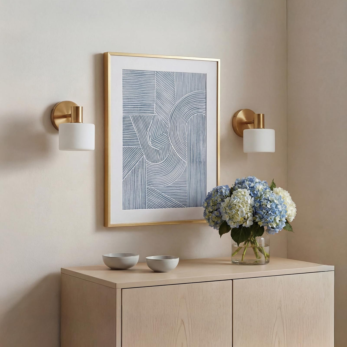 CKENSU White Ceramic Wall Sconce, 5" Modern Wall Mount Light with Brass Finsh Plated, Small Wall Lamp for Bedroom, Living Room, Porch, Kitchen