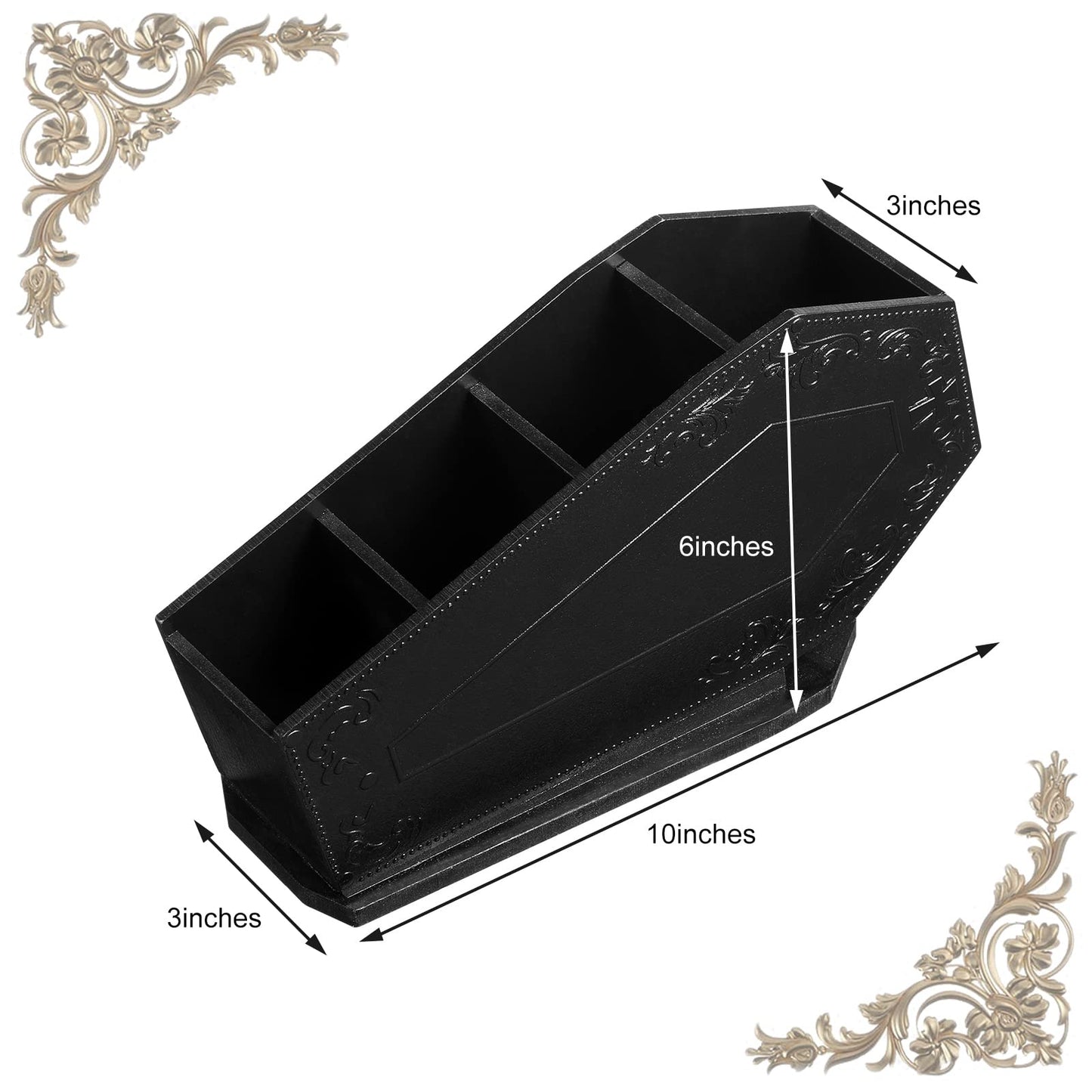 Maitys Coffin Makeup Brush Holder Gothic Wooden Organizer Spooky Coffin Case Gifts for Women Cosmetic Display Cases Spooky Home Office Pencil Brushes Organizer Bathroom Christmas Decor Accessories