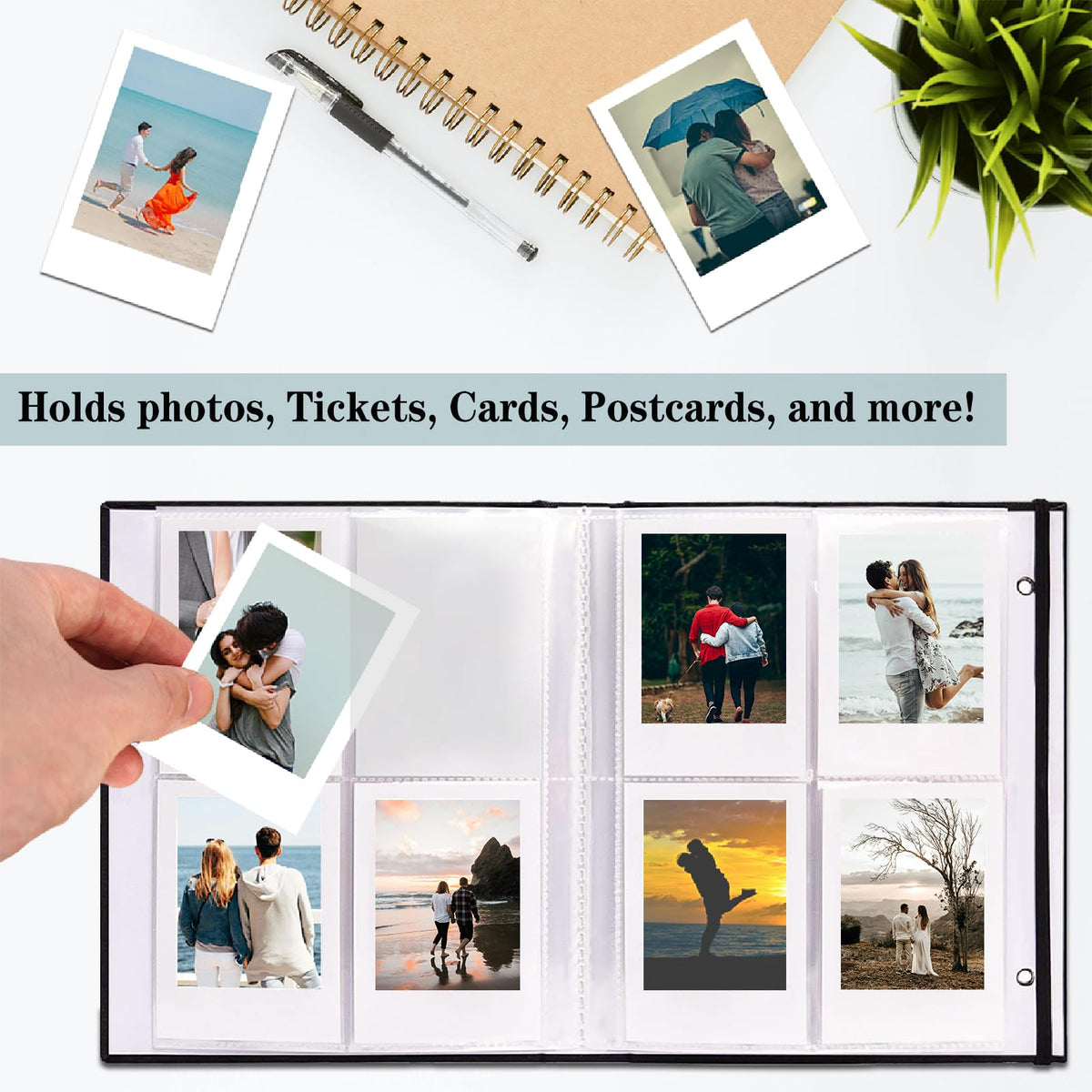 Mini Instax Photo Album 208 Photos 2x3 Inch Pictures Book for Fujifilm Polaroid Instant Camera, Linen Hardcover Polaroid Book for Photos Travel Family Anniversaries Baby Vacations Black 1 Pack