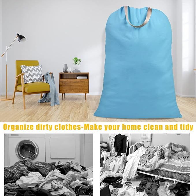 Cotton Canvas Laundry Bag with Handles & Drawstring Straps, Heavy Duty Extra