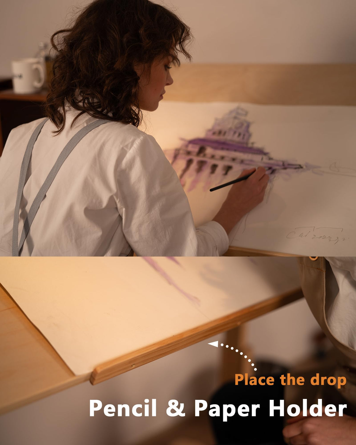 DJAR Adjustable Wooden Drawing Table, 42"x30" Artist Drafting Desk for Painting, Sketching, Writing, Natural
