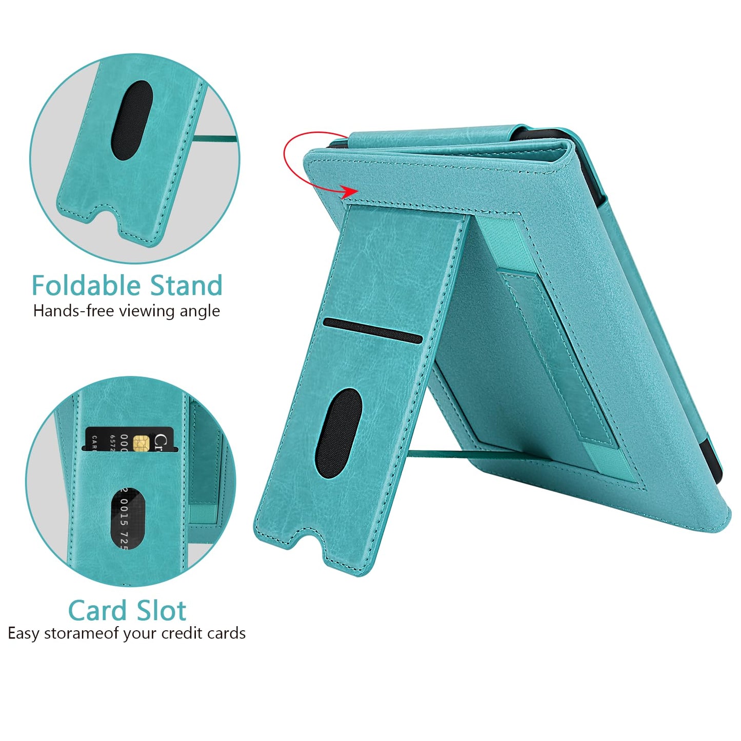 MMK Kindle Paperwhite Case 7"/6.8"(12th/11th Generation-2024/2021), Premium PU Leather Smart Cover with Hand Strap Card Slot, for Kindle Colorsoft Signature Edition(1st Gen 2024), Lake Blue