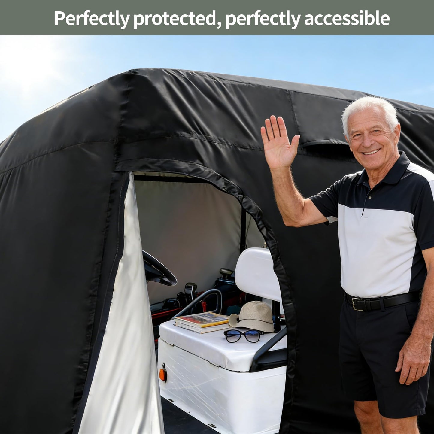 Joymo Golf Cart Cover 6 Passenger, Golf Cart Rain Cover Heavy-Duty All Weather Protection Covers for EZ GO Golf Cart Accessories, Outdoor Club Car Seat Covers Winter Summer(144" L x 54" W x 76" H)