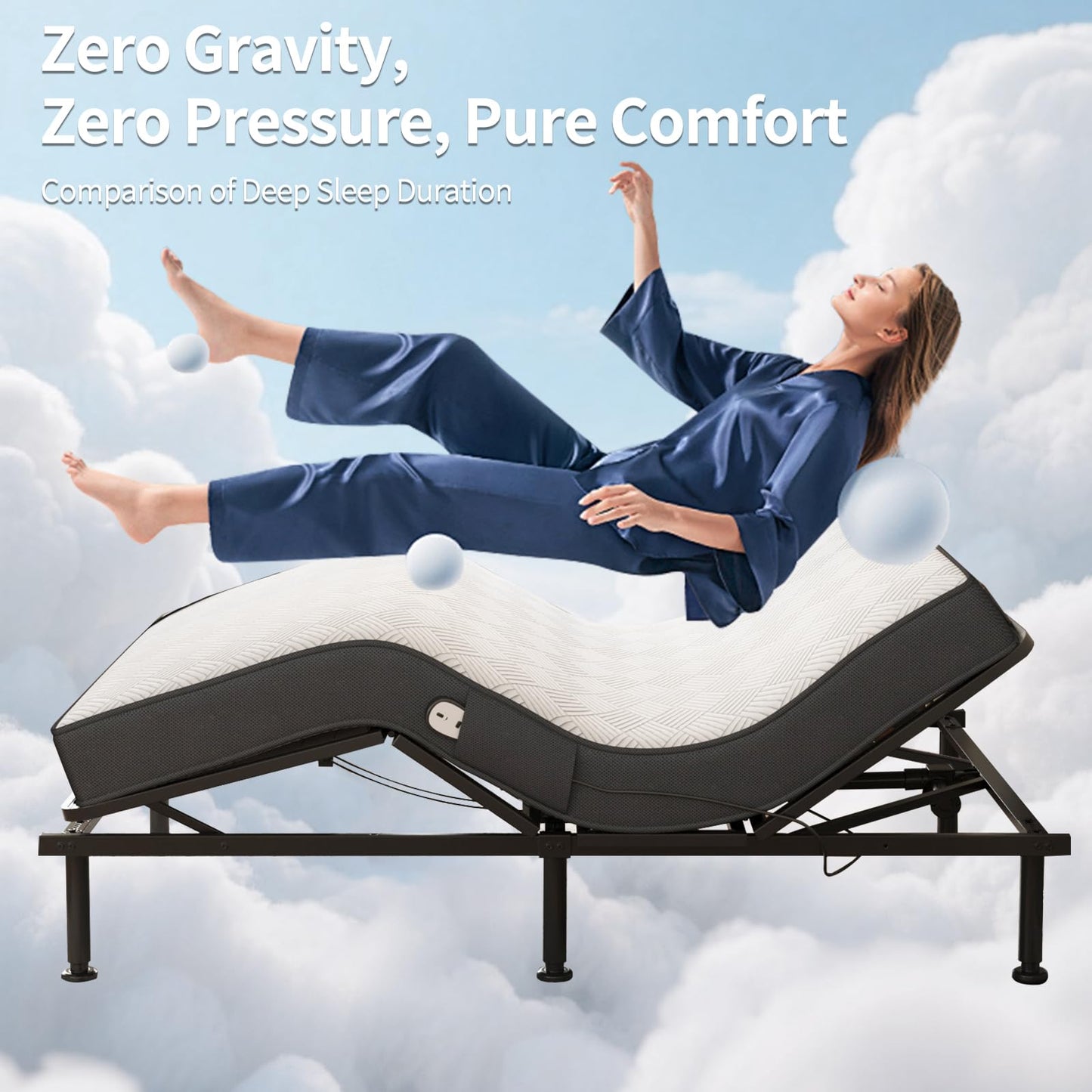Full Size Adjustable Bed with 13CM Memory Mattress, 79"x54" Electric Adjustable Bed Frame with Remote, Ergonomic Bed Base with Head & Foot Incline,Zero Gravity, 4 Height-Adjustable Legs, Easy Assembly