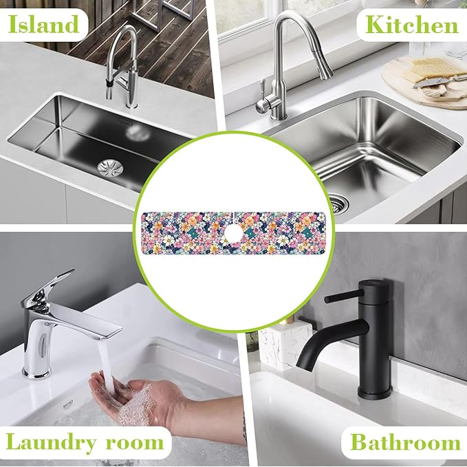 Sink Faucet Absorbing Mat Cute Flowers Sink Splash Guard Drying Mat