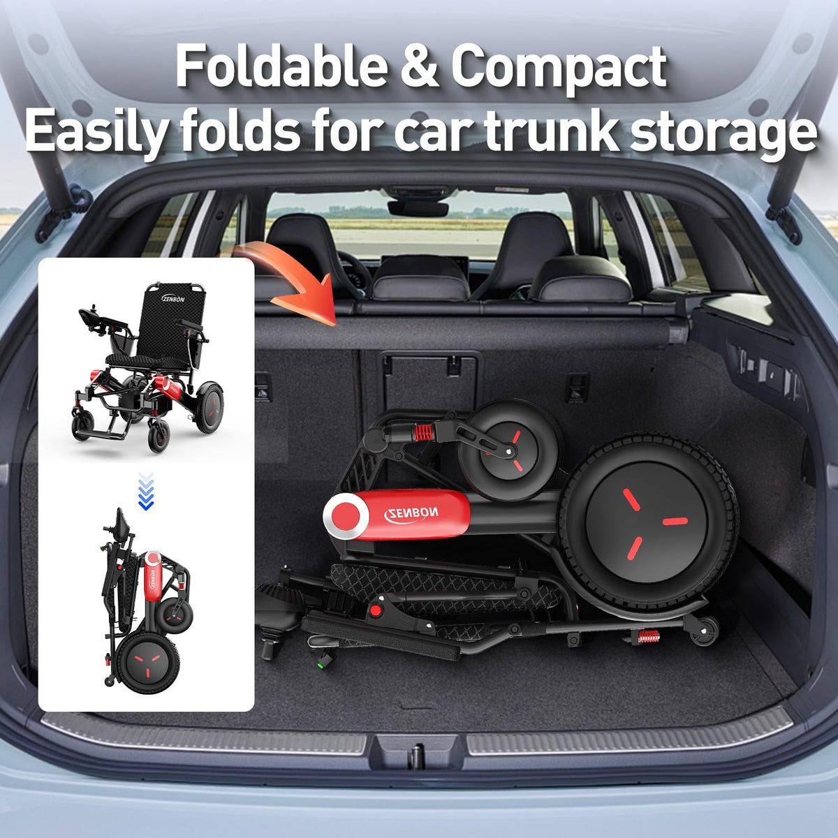 Electric Wheelchairs for Adults ZENBON, 30 Miles Cruise Range, Manual Foldable Powered Wheelchair, Intelligent Motorized Wheelchairs for Seniors, Portable All Terrain Electric Mobility Chair 632A