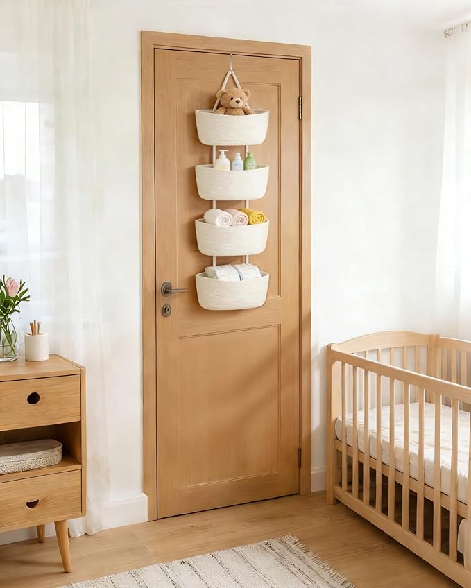 Dahey Over The Door Hanging Basket 4-Tier Woven Boho Wall Mounted Storage