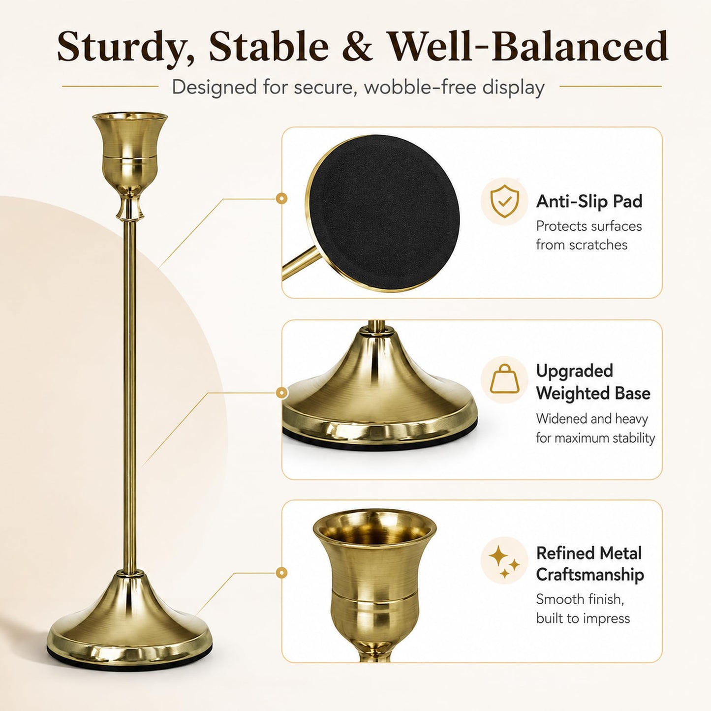 DeepWhale Candlestick Holders Set of 2(6 PCS) with Upgraded Weighted Base, Candle Stick Holders for Wedding Centerpieces, Dinner Party & Home Decor Accents