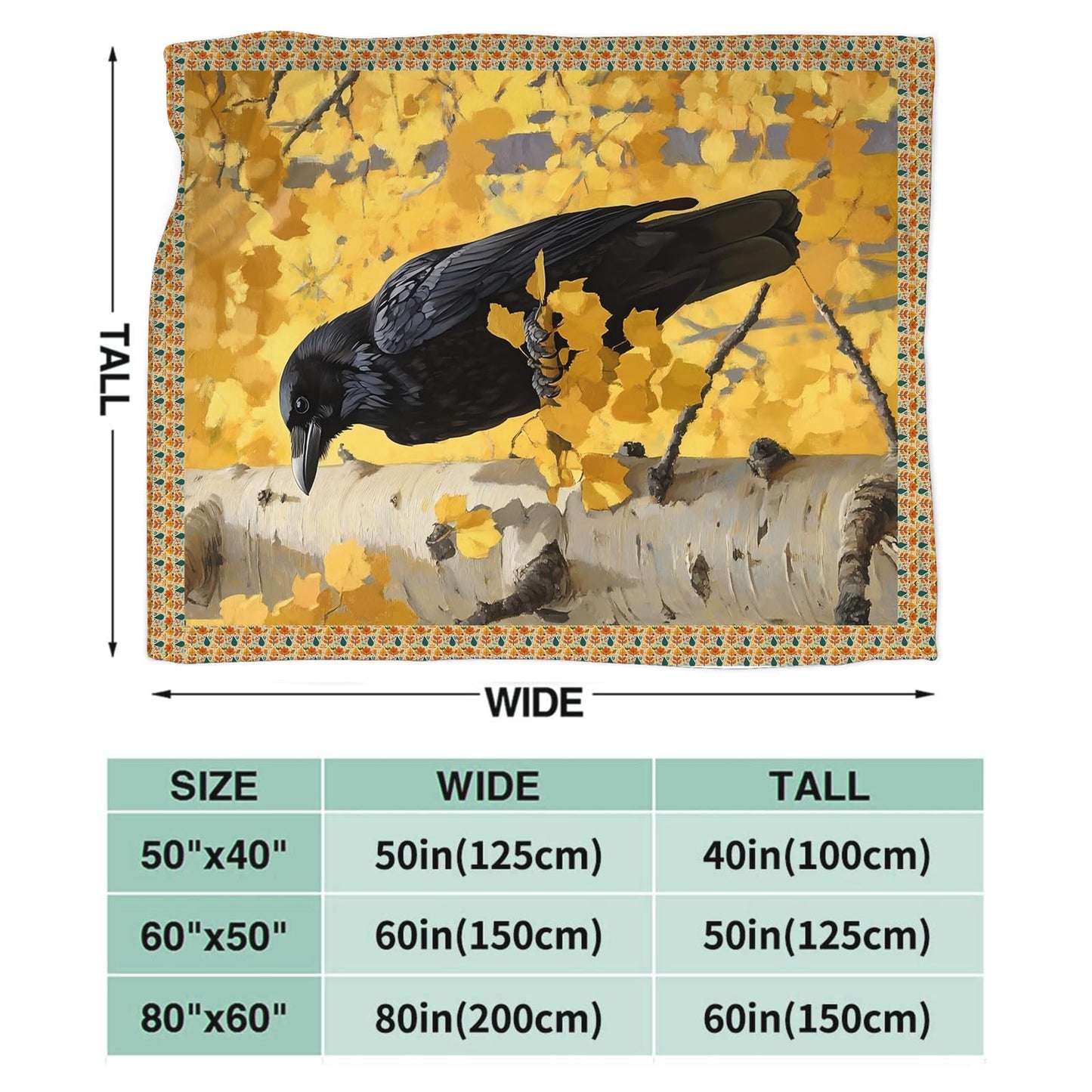 Crow Blanket for Girls Women Boys Men Adults Kids Soft Cozy Fleece Raven Throw Blankets Gifts Warm Flannel Plush Lightweight Decor for Couch Bed Sofa 50"X40"