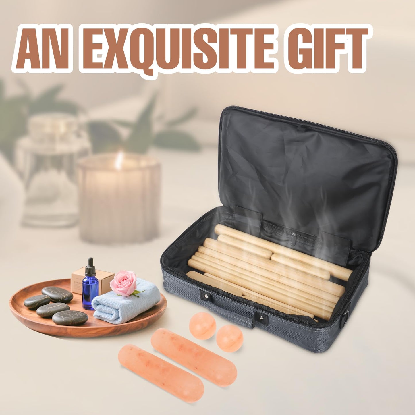 OnVisit Hot Bamboo Massage Sticks Warmer Kit,12pcs Solid Bamboo Sticks for SPA,Portable Stone Massage Heater with Temperature Control/Heating Time for Home/Travel Spa Warming Therapy Relaxing