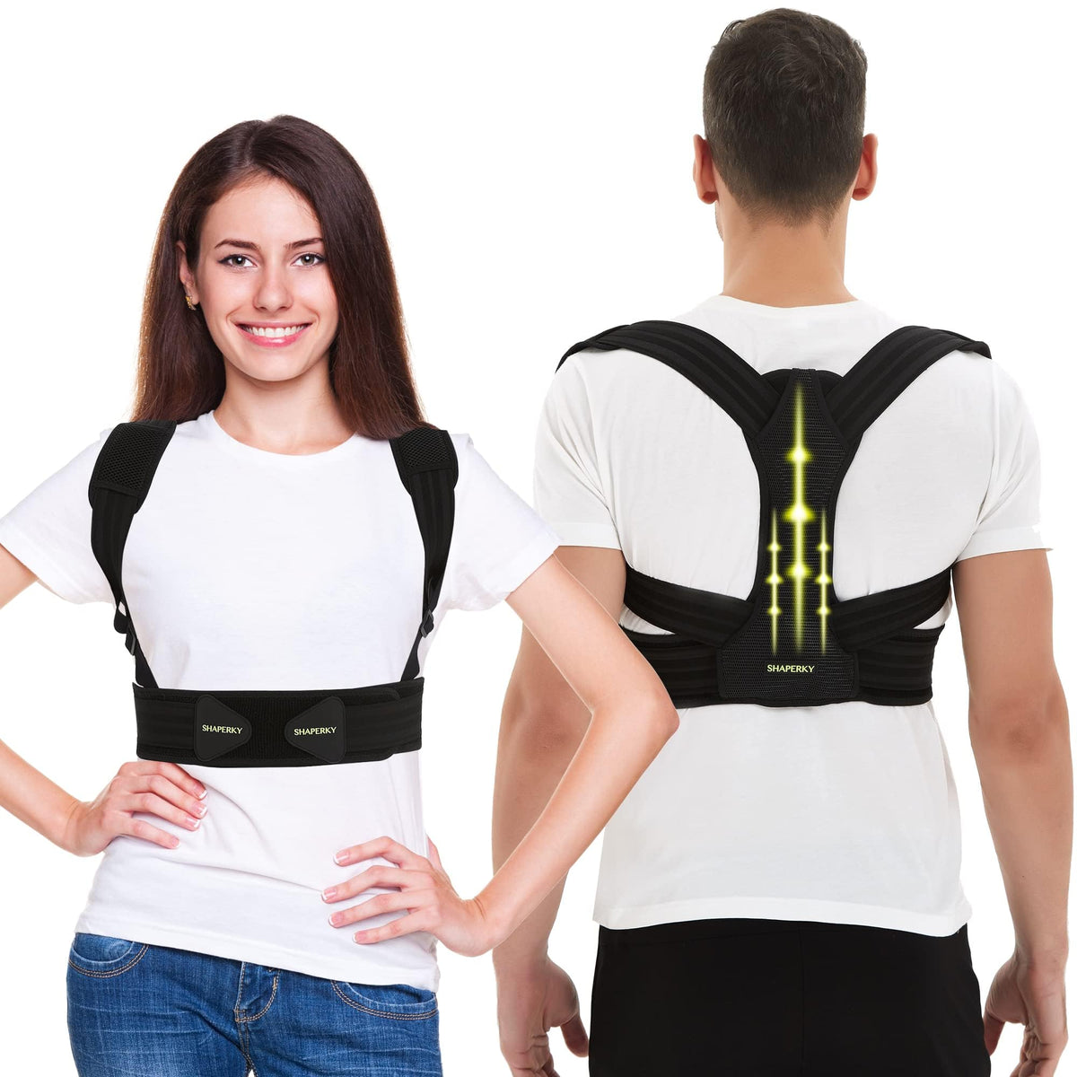 SHAPERKY Posture Corrector for Women and Men, Adjustable Upper Back Brace for Posture Hunchback Support and Providing Pain Relief from Neck, Shoulder, and Upper Back (Small/Medium)