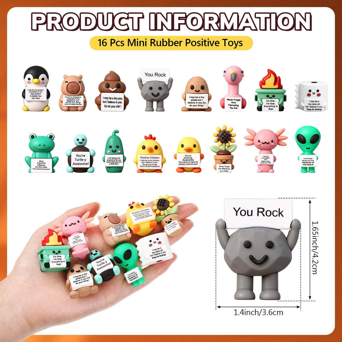 Gejoy 16 Pcs Mini Rubber You Rock Toys Set Mini Rock Figures Positive Gifts Desktop Ornaments and Decorations Inspirational Gifts for Employees, Staff, Teachers, Teams, and Friends (Novel)