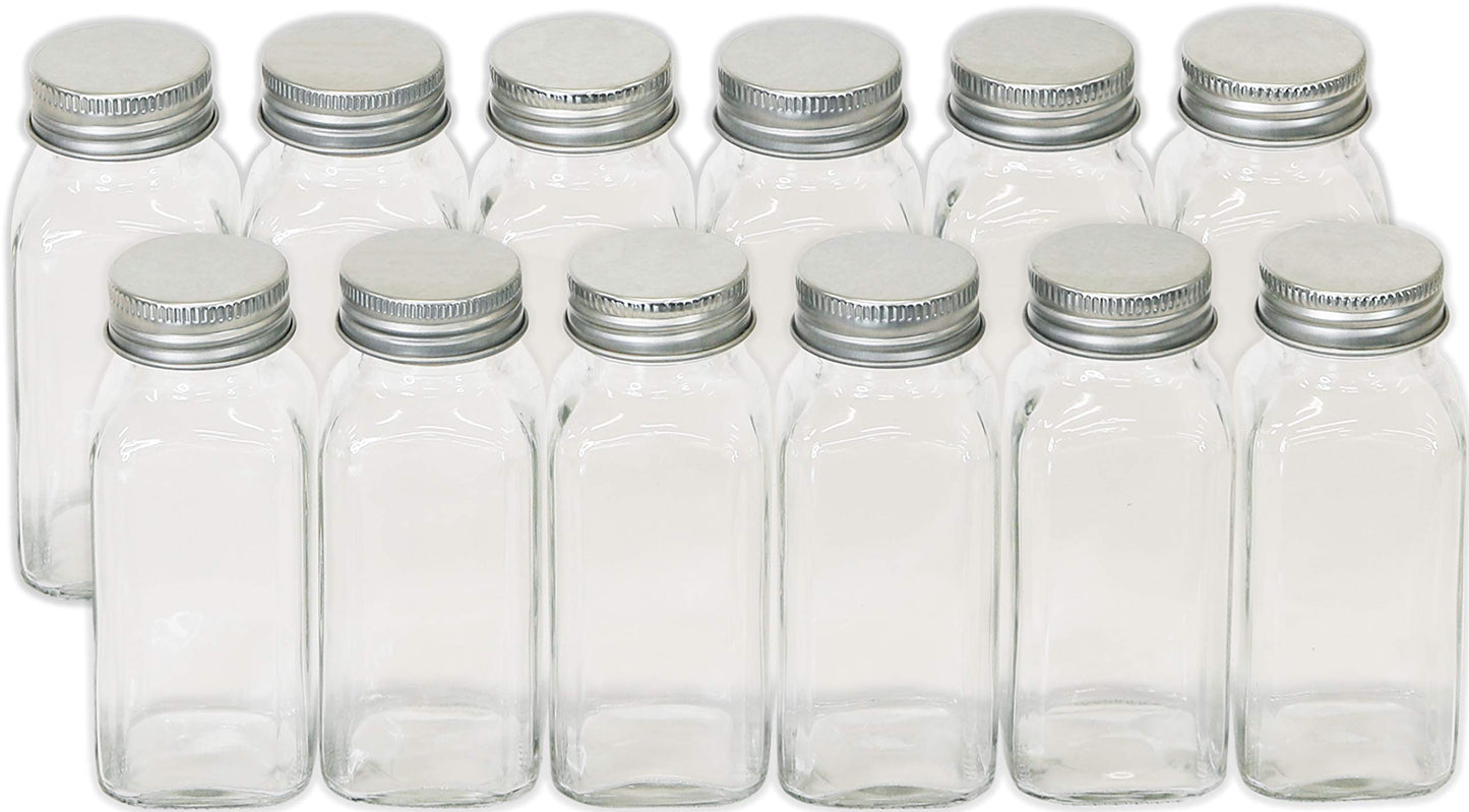 Simple Houseware Spice Jars 6 Ounce Square Glass Bottles with Shaker Lids, Funnel and Labels for Seasoning & Storage, 24 Pack
