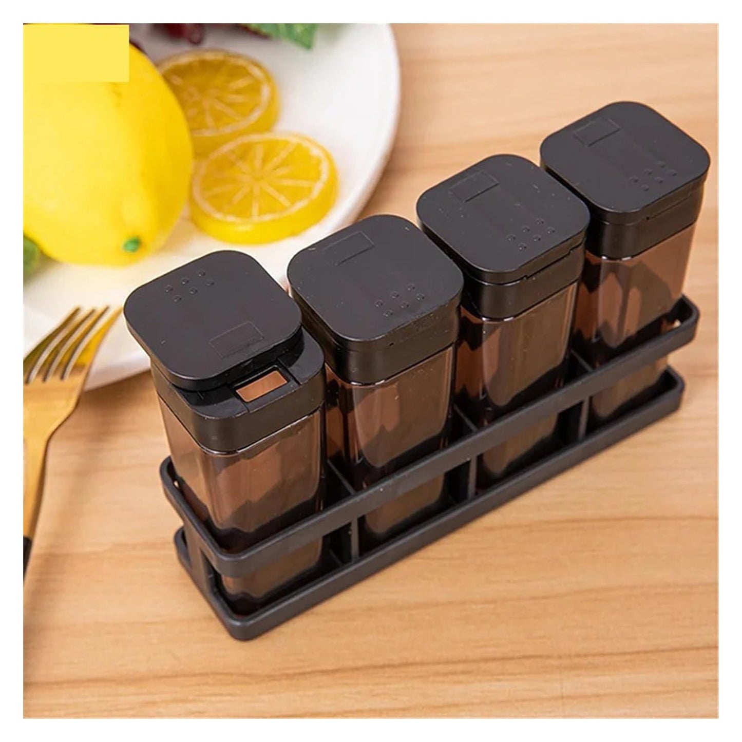 Four-Grid Barbecue Spice Bottle Household Set, Salt Pepper Jar Sealed Seasoning Container Kitchen Organizer(Transparent)