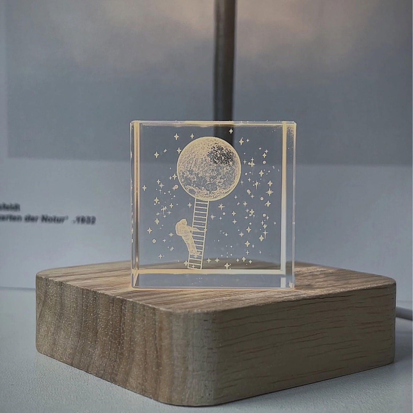 Hikiwin 3D Moon in Crystal Glass Cube Paperweight, Laser Engraved 3D Gift Decorative Quartz Glass Cube, Laser Engraved Statue Model Home Decor, Climb the Moon, 2.3 Inches, 1 Piece