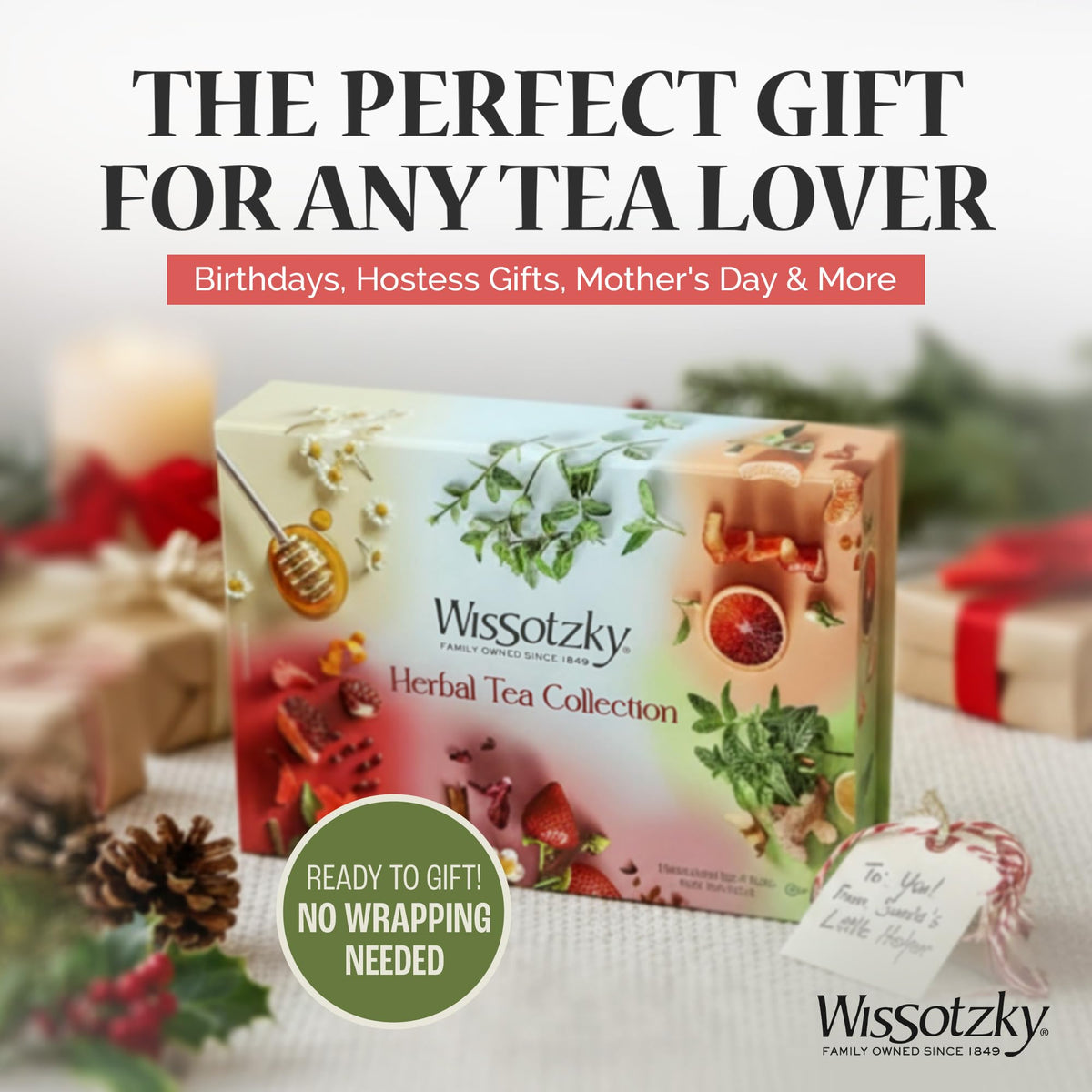 Wissotzky Herbal Tea Variety Pack Sampler (42 Tea Bags) in a Premium Reusable Gift Box | Mothers Day Gift | Caffeine-Free | 6 Exciting Flavors | Individually Wrapped Tea Bags | Ideal Present for Holiday & Corporate Gifting | Magnetic Closure Box | Kosher