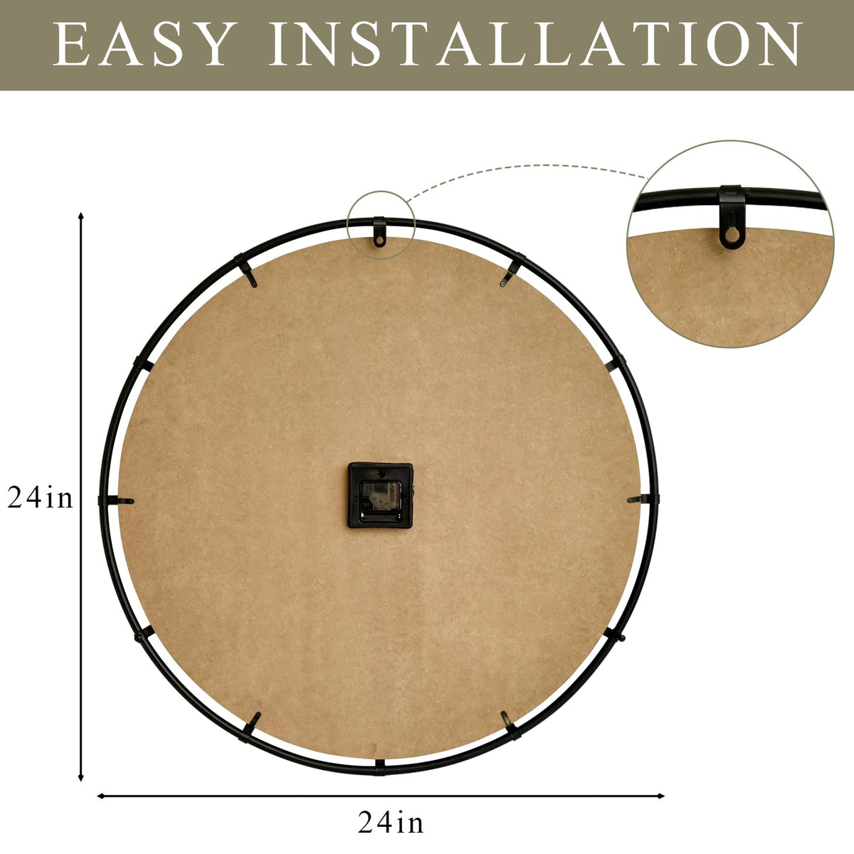 EMAX HOME 24 Inch Large Wooden Wall Clock – Extra Large Farmhouse Wall Clock with 3D Roman Numerals, Modern White Round Wood & Metal Clock for Living Room, Silent & Accurate Timekeeping