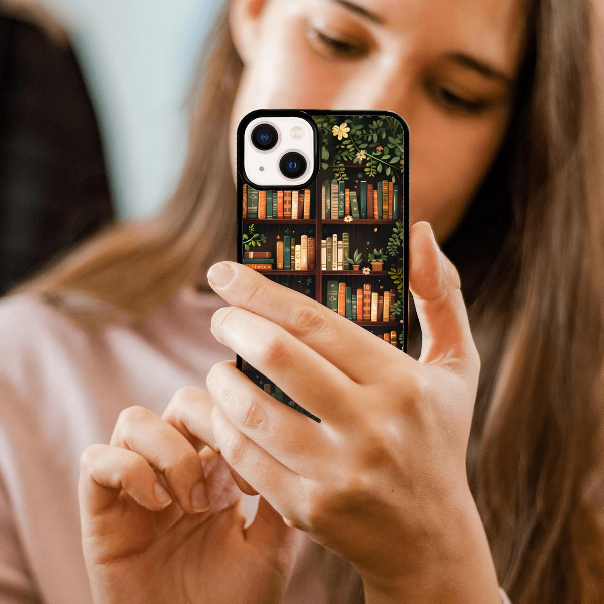 Aesthetic Floral Bookshelf Book Phone Case Compatible with iPhone 14 Plus Case 6.7 Inch, TPU Shockproof Protection Vintage Flowers Bookish Art Reading Book Lover Gifts Phone Case for Girl Women Cover