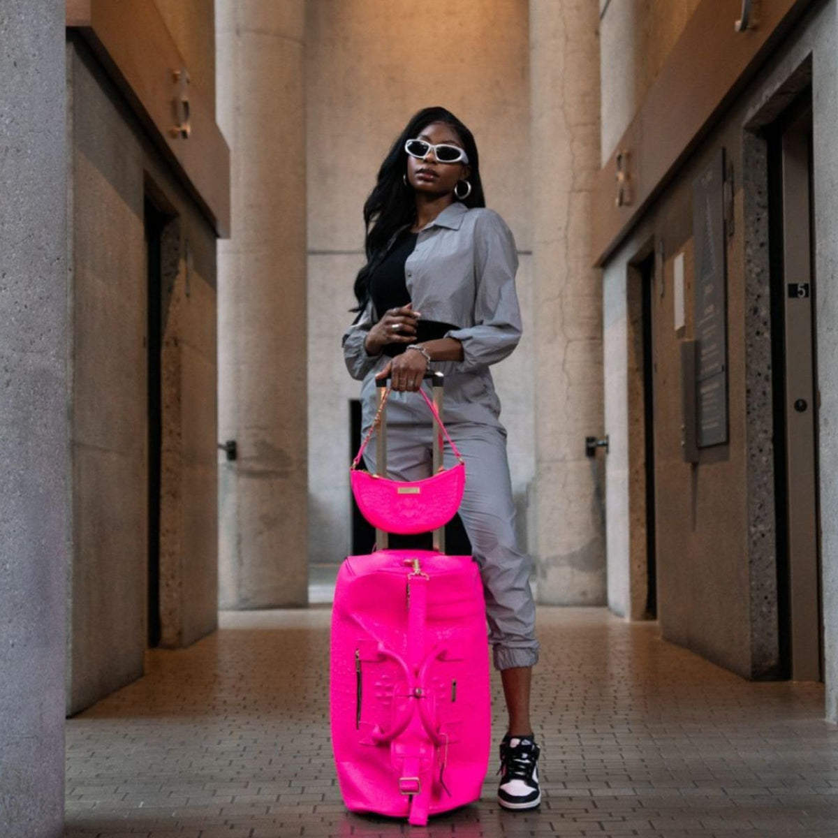 Tote&Carry Apollo 2 Large Rolling Duffle Bag with Wheels, Carry-On Roll Duffel for Travel, Gym, Sports, Daily, Weekend & All-Purpose Use for Men & Women (Crocodile Skin, Neon Pink)