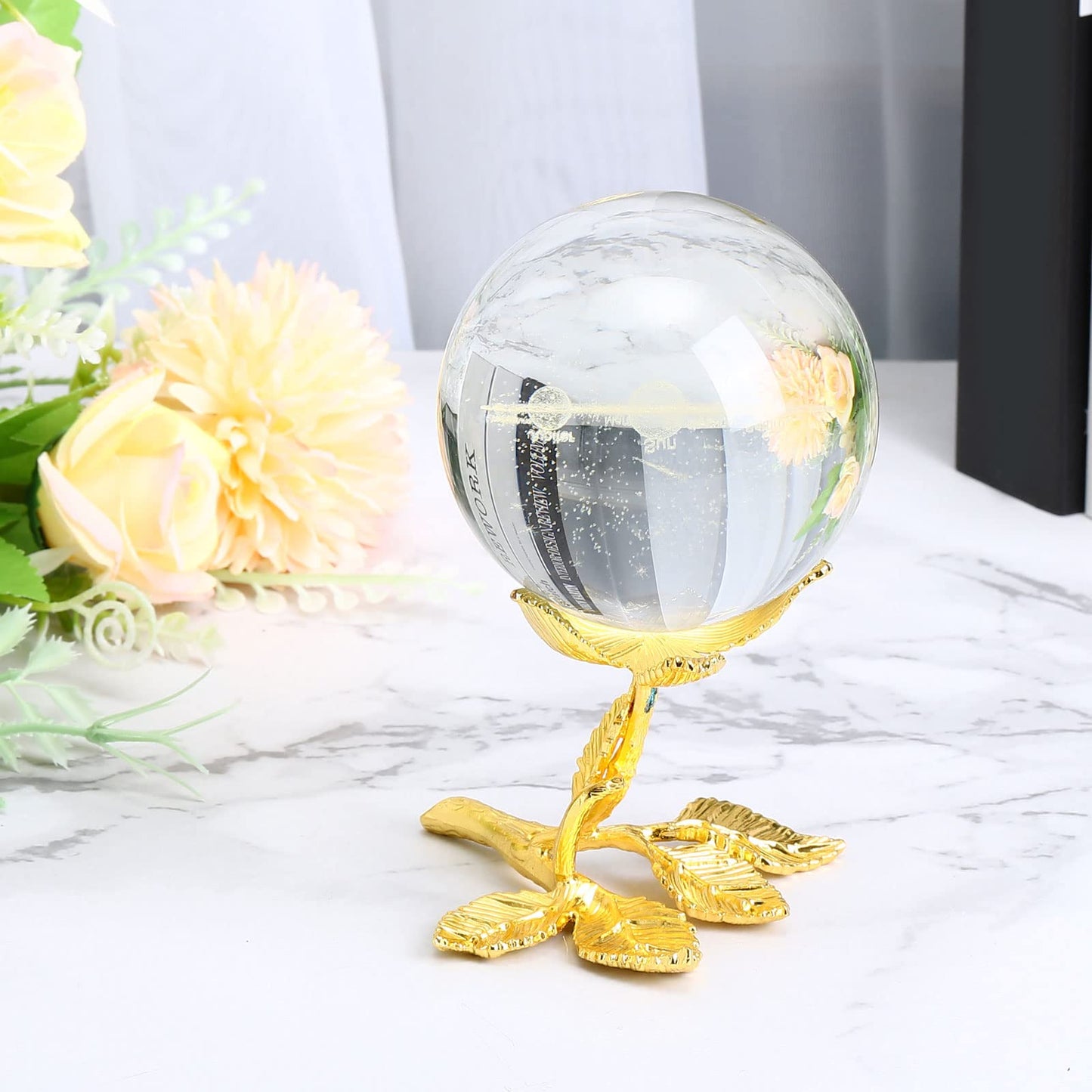 PATIKIL Crystal Ball Stand, Sphere Display Stand Photography Props for 50 to 80mm Crystal Balls Ornament Rack Holder Metal Base Rose Shape, Golden