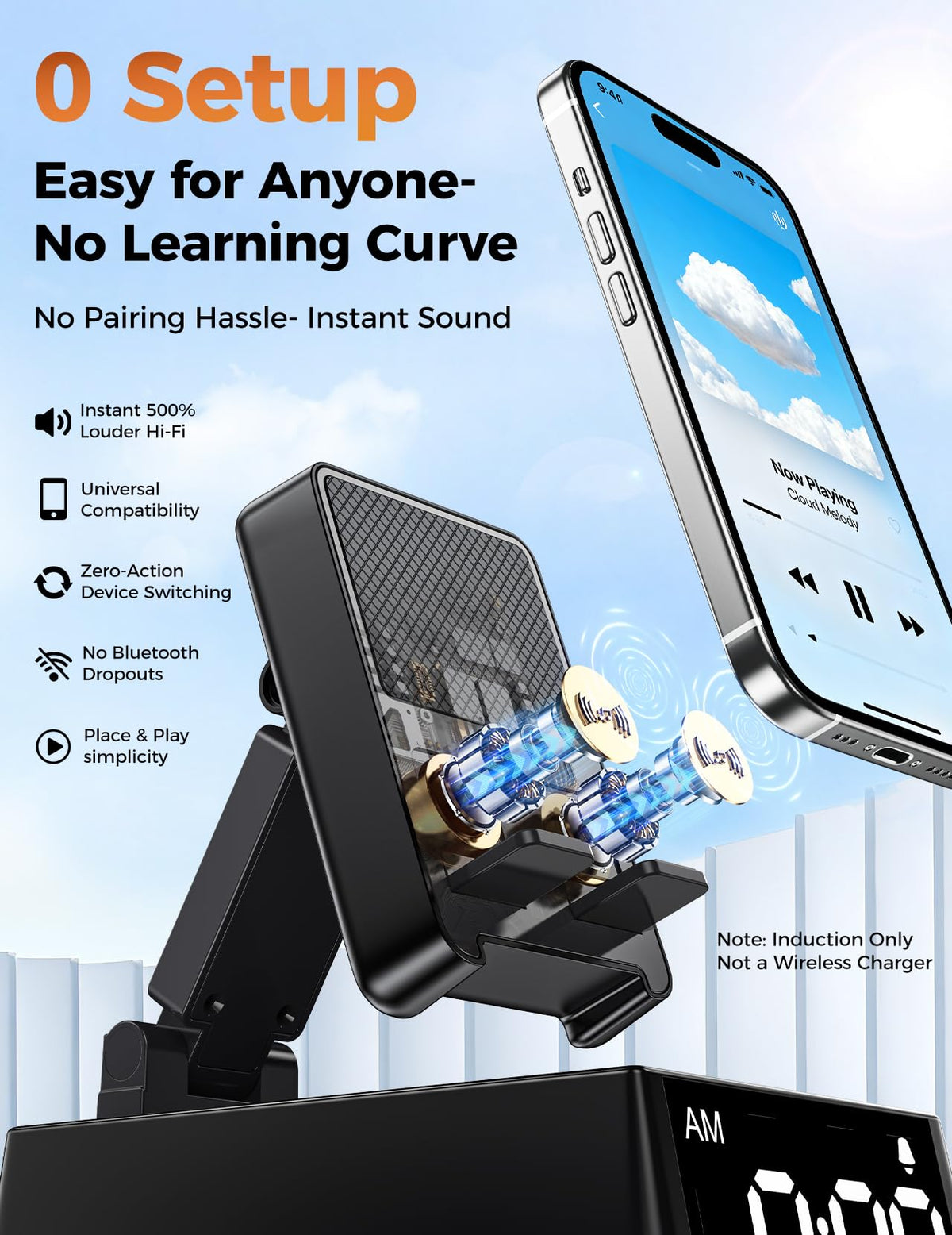 Bluetooth Speaker Birthday Gift for Men:Induction Cell Phone Stand HD Sound Gifts For Mother 2026 Teacher Appreciation,Anti-Slip Phone Holder Kitchen Gadget Women Mom Wife,Dad Husband Boyfriend(Black)