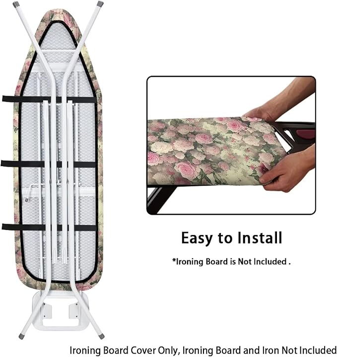 Retro Pink Rose Ironing Board Cover, Stain Resistant Minimalist Aesthetics Iron