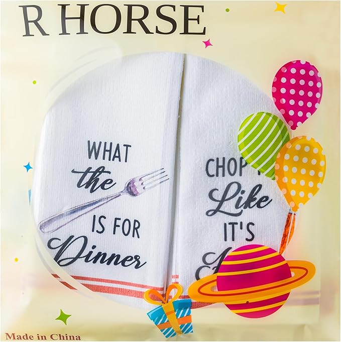 R HORSE 5Pcs Kitchen Dish Towel Funny Cookware Kitchen Dishcloth Absorbent
