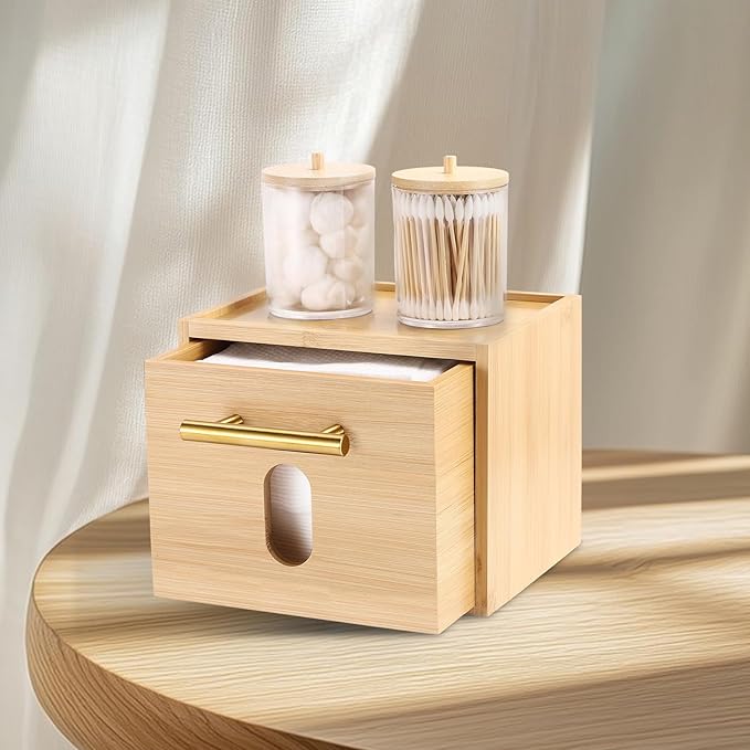 Face Towels Holder with 60 XL Towels, Disposable Towelettes Bamboo Box Cotton