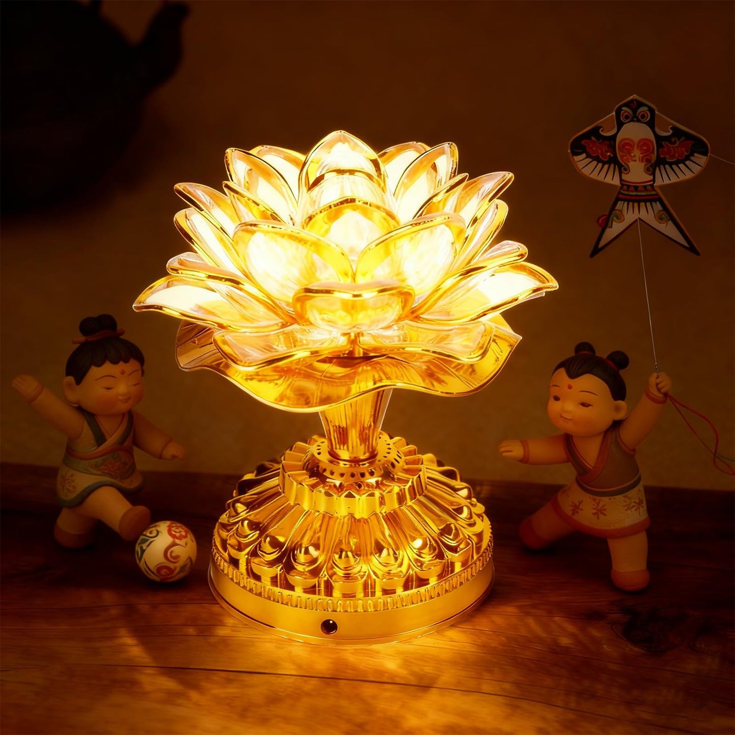 yaogohua 7 Colorful LED Lotus Lamp,5.1x5.1in Lotus Buddhist Lampfor Buddha Occasions, Buddhist Supplies (100-240V) - Golden