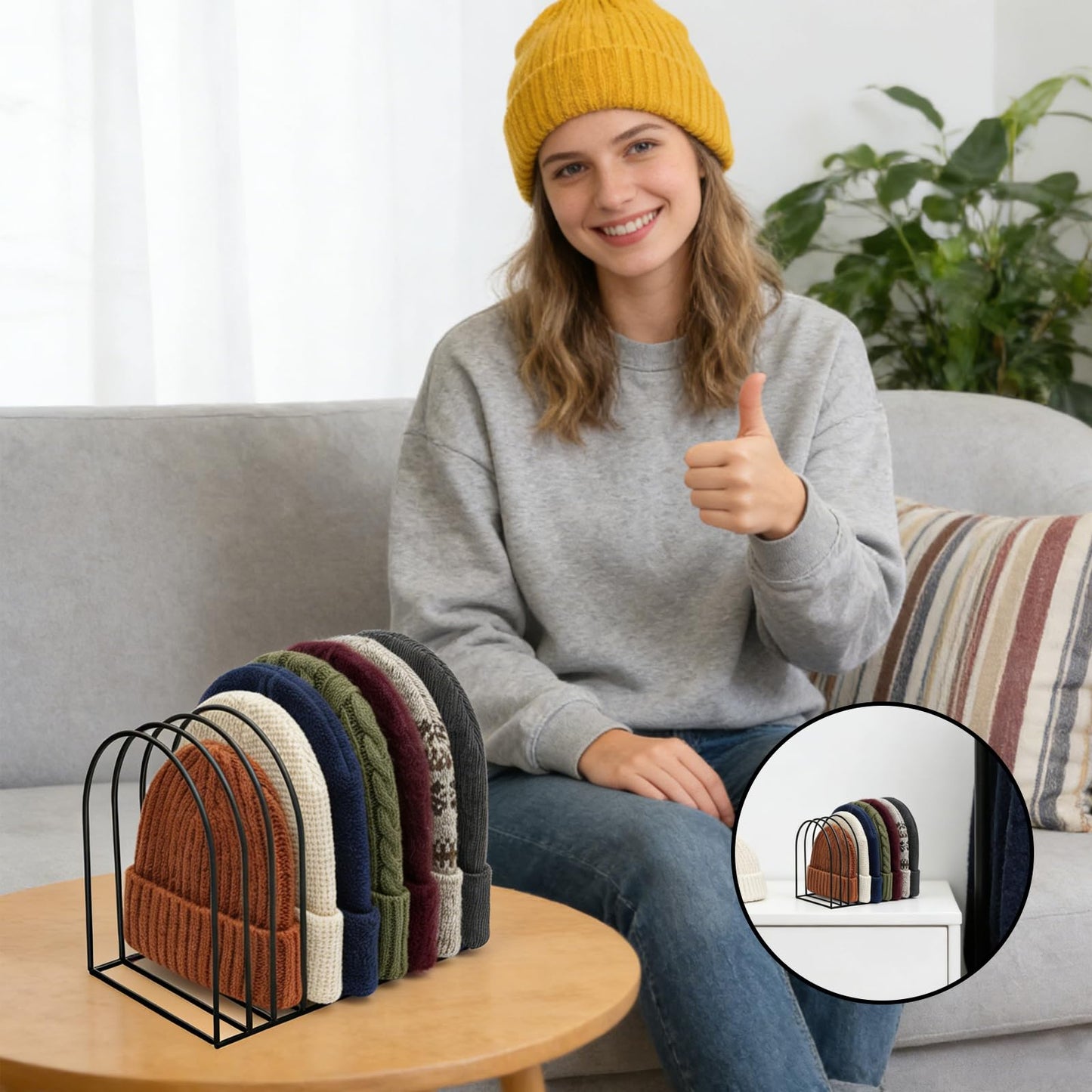 DHSUN 2 Pcs Beanie Organizer, 10-Cap Capacity Metal Beanie Holder, Hat Rack for Knit Hats, Space-Saving Storage for Bedroom, Entryway, Mudroom, Dorm, Apartment,Office