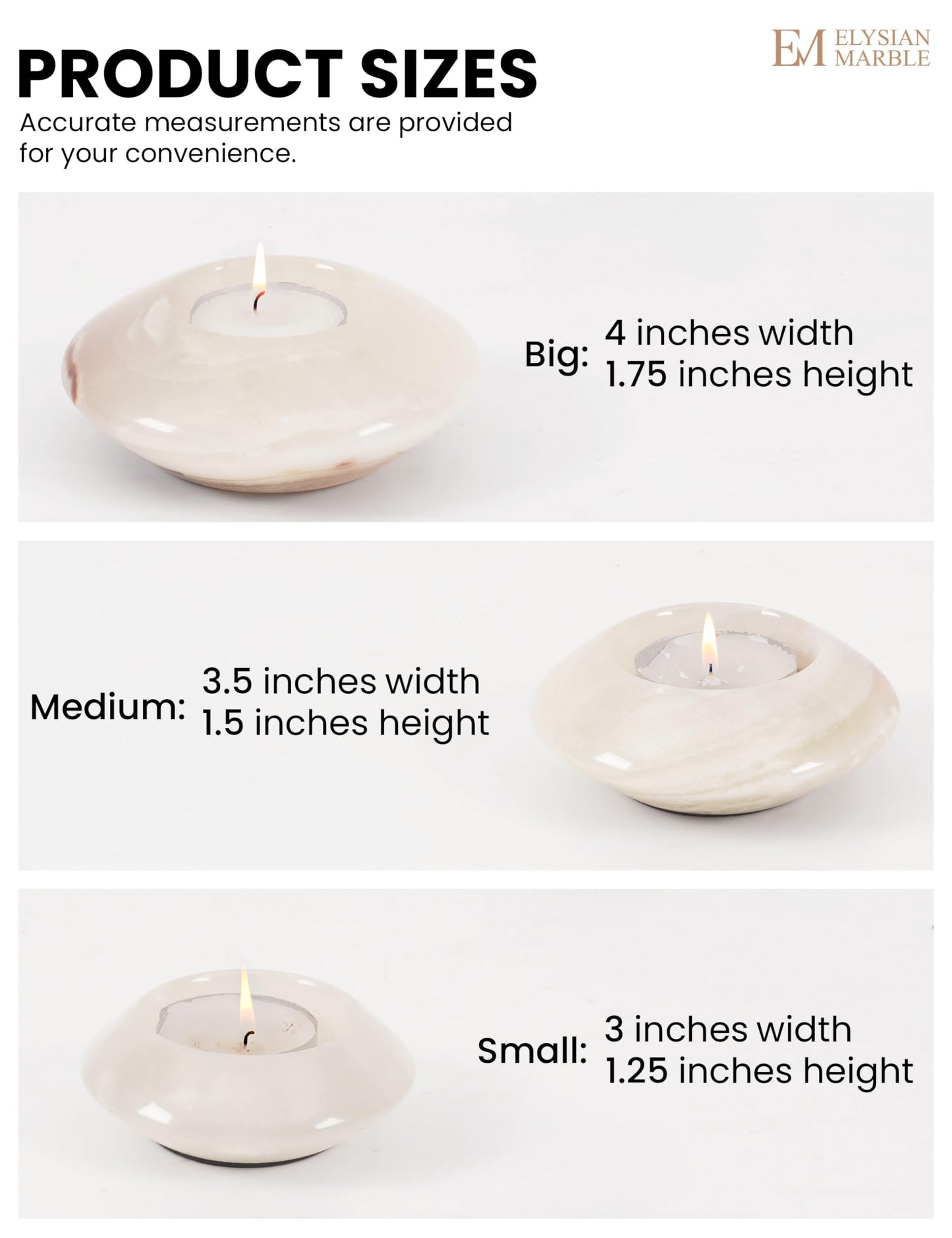 Tea Light Candle Holders Set of 3 – Handcrafted Natural Marble Tealight & Votive Holders in Graduated Sizes (4", 3.5", 3"), Decorative Stone Candle Holders for Home Décor & Table Centerpieces