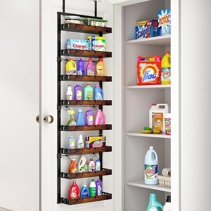 bukfen Over the Door Pantry Organizer, 8-Tier Adjustable Wooden Basket Kitchen